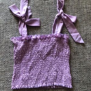 Purple rouched crop top with tie up sleeves